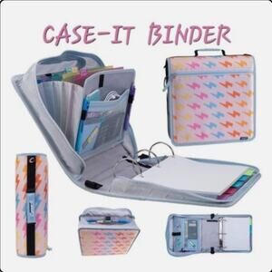 Case-it 3" 3 Ring Binder Carrying Strap File Folders With 8 Pens & 22 Pencils s9